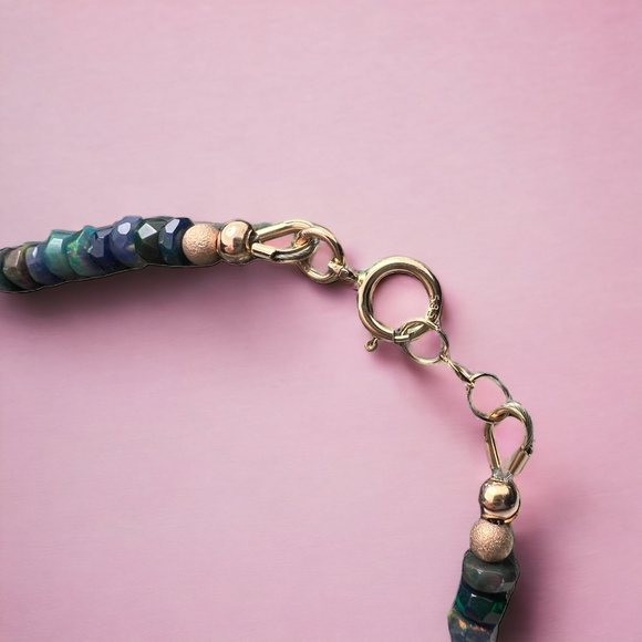 Handcrafted Solid 14k Rose Gold Natural Black Opal Bracelet 7.32" - 7.68" - Picture 5 of 9
